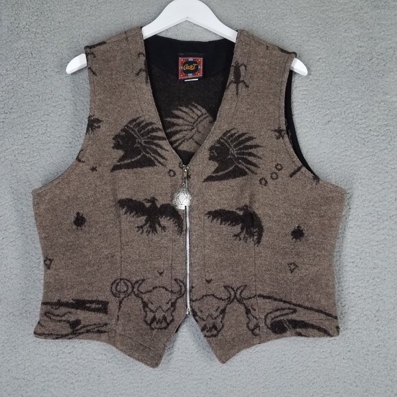Vintage Circle T Wool Blend Vest Women's XL Native American Indian Western Zip - Picture 1 of 13